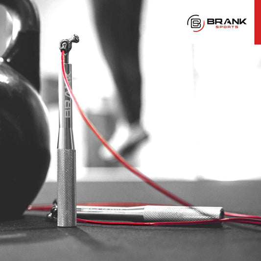 BRANK SPORTS® Corde à sauter crossfit | 3 cables offerts | Corde à sauter fitness de vitesse ajustable en aluminium léger avec roulements à billes ultra fluides | Bonus inclus et garantie 365 jr