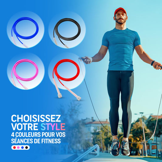 PORTENTUM Corde a sauter sport, Corde à Sauter Réglable pour Enfant & Adulte pour Fitness, Crossfit, Sport, Boxe 2.8M