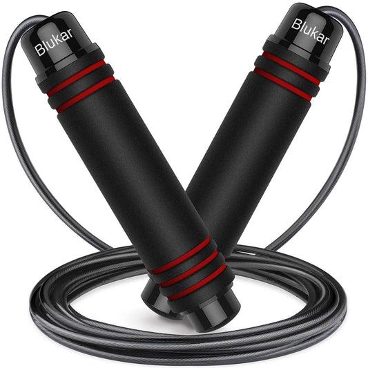 Blukar Corde à Sauter, Speed Jump Rope Réglable pour Hommes & Femmes, Roulements à Billes en Acier, Poignées Antidérapantes en Mousse, Câble en Acier pour Fitness, Crossfit, Sport, Boxe, GYM -3M